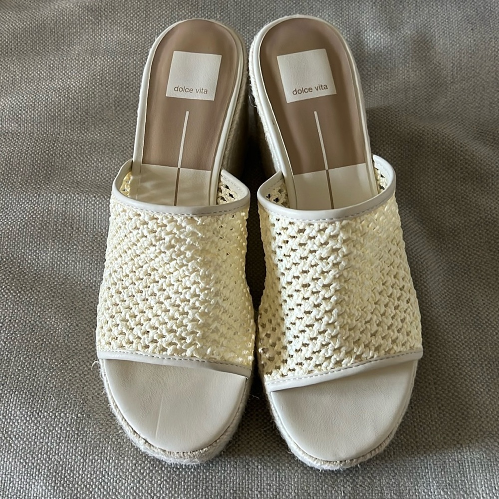 Dolce Vita Cream Woven Wedge Slide Sandals
